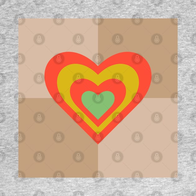 LOVE HEARTS CHECKERBOARD Retro Alt Valentines in Coral Yellow Green on Cream Beige Geometric Grid - UnBlink Studio by Jackie Tahara by UnBlink Studio by Jackie Tahara